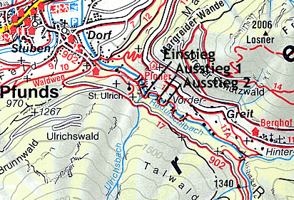 Radurschl Topo-Karte - Karte © Verlag W.Mayr/ASI-Tirol Anmerkung: Canyon zum Schluchtenwandern bachaufwärts